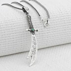 Yeşil Taşlı Zulfikar 925 Ayar Gümüş Erkek Kolye