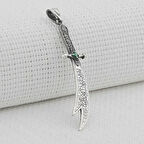 Yeşil Taşlı Zulfikar 925 Ayar Gümüş Erkek Kolye Ucu