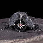 Zirkon Taşlı Pusula 925 Ayar Gümüş Erkek Kolye