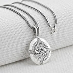 Pusula Tasarımı 925 Ayar Gümüş Erkek Kolye