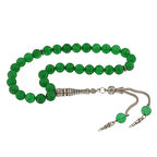 Doğal Taşlı Yeşil Yeşim Taşlı Gümüş Tesbih