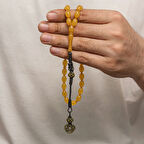 Sıkma Kehribar Kazaz Püsküllü 1000 Ayar Gümüş Tesbih