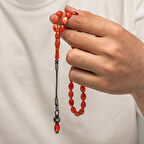 Sıkma Kehribar Kazaz Püsküllü 1000 Ayar Gümüş Tesbih