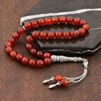 Doğal Taşlı Bordo Akik Taşlı Gümüş Tesbih