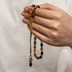 Sıkma Kehribar Kazaz Püsküllü 1000 Ayar Gümüş Tesbih