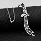 Hz Ali Yazılı Zulfikar 925 Ayar Gümüş Erkek Kolye