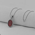 Kırmızı Akik Taşlı Oval 925 Ayar Gümüş Erkek Kolye