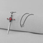 Kırmızı Taşlı Kral Zincirli Şovalye 925 Ayar Gümüş Erkek Kolye