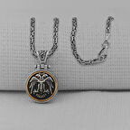 Çift Başlı Kartal  Karal Zincirli Ortası Dönen 925 Ayar Gümüş Erkek Kolye