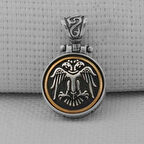 Çift Başlı Kartal  Karal Zincirli Ortası Dönen 925 Ayar Gümüş Erkek Kolye  Ucu