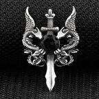 Ejderha Tasarımlı Zirkon Taşlı 925 Ayar Gümüş Erkek Kolye Ucu