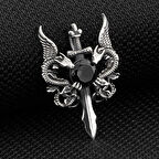 Ejderha Tasarımlı Zirkon Taşlı 925 Ayar Gümüş Erkek Kolye Ucu