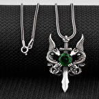 Ejderha Tasarımlı Zirkon Taşlı 925 Ayar Gümüş Erkek Kolye