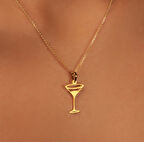 Şampanya Kadehi 14 Ayar Altın Kolye