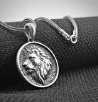 Aslan Motifli  925 Ayar Gümüş Erkek Kolye