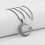 Ay Yıldız Tasarımlı  925 Ayar Gümüş Erkek Kolye