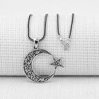 Ay Yıldız Tasarımlı  925 Ayar Gümüş Erkek Kolye