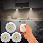 Uzaktan Kumandalı Yapışkanlı Kablosuz Pilli Led - 3 lü Spot Lamba - Dolap Işığı - Mutfak Işığı