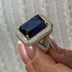 Lacivert Zirkon Taşlı 925 Ayar Gümüş  Kadın Yüzük