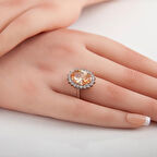 Turuncu Taşlı Oval 925 Ayar Gümüş Kadın Yüzük