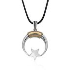 Gümüş Pazarım Ay Yıldız Erkek Gümüş Kolye Deri Zincir