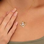 Gümüş Pazarım BeyazTaşlı Altın Kaplama Kalp Gümüş Kolye