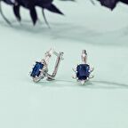 Gümüş Pazarım Pırlanta Montür Prenses Tektaş Gümüş Küpe Safir