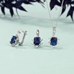 Gümüş Pazarım Pırlanta Montür Prenses Tektaş Gümüş Set Safir