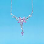 Gümüş Pazarım Pembe Taşlı Manolya Çiçeği Kadın Gümüş Kolye