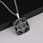 Gümüş Pazarım Hz.Süleyman Mührü Kare Gümüş Erkek Kolye