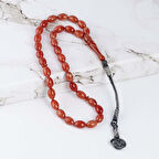 Gümüş Pazarım Gümüş Kazaz Püsküllü Arpa Kesim Damarlı Kehribar Tesbih