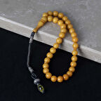 Gümüş Pazarım Gümüş Kazaz Püsküllü Yuvarlak Kesim Eskitme Sarı  Kehribar Tesbih