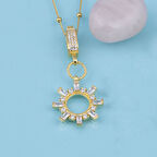 Gümüş Pazarım Altın Kaplama Baget Taşlı Güneş Motifli Top Zincirli 925 Ayar Gümüş Kolye