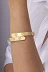 Papatya İşlemeli Altın Kaplama Çift Sıra Çelik Kadın Kelepçe Bileklik