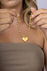 Gümüş Pazarım Top Zincirli Kalp Figürlü Altın Kaplama Çelik Kadın Bileklik