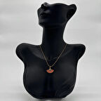 Çelik Yelpaze Kırmızı Trend Model Gold Kolye - Gold