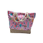 Fermuarlı Kapama Askılı Çöl Desenli Tabanı Hasır Renkli Plaj Çantası