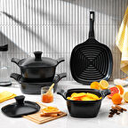 Schafer Felsen Kare Seramik Tencere Seti 7 Parça-Siyah