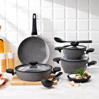 Schafer Alpha Granit Tencere Seti 9 Parça-Gri