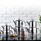 Schafer Ada 4 Parça Inox (Büyük) Metal Çaydanlık Takımı