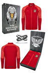 Beşiktaş Orijinal Lisanslı Fermuarlı Dik Yaka Cepli Kırmızı Antrenman Sweat + Bileklik Set Kutulu