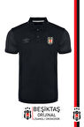Beşiktaş Orijinal Lisanslı Polo Yaka Siyah Spor T-Shirt