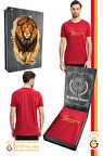 Galatasaray Orijinal Lisanslı Kırmızı Erkek T-Shirt Gs Aslan Baskılı Hediyelik Ahşap Kutulu