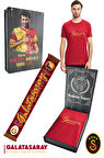 Galatasaray Orijinal Lisanslı Kırmızı Erkek T-Shirt + Şal Kaşkol Set Hediyelik Ahşap Kutulu