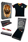 Galatasaray Orijinal Lisanslı 5 Yıldızlı Siyah Basic Çocuk T-shirt + Uçlu Kalem Set Hedi