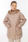Ekol Kadın Kapüşonlu Kapitone Kaban 7543 Taş
