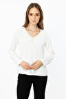 Ekol Kadın V Yaka Zincirli Bluz 2013 Ekru