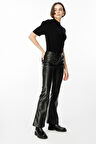 Ekol Kadın İspanyol Paça Deri Pantolon 4035 Siyah