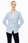 Ekol Kadın Kruvaze Düğmeli Ceket 4082 Mavi