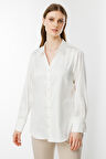 Ekol Kadın Büyük Beden Saten Gömlek 3510 Ekru